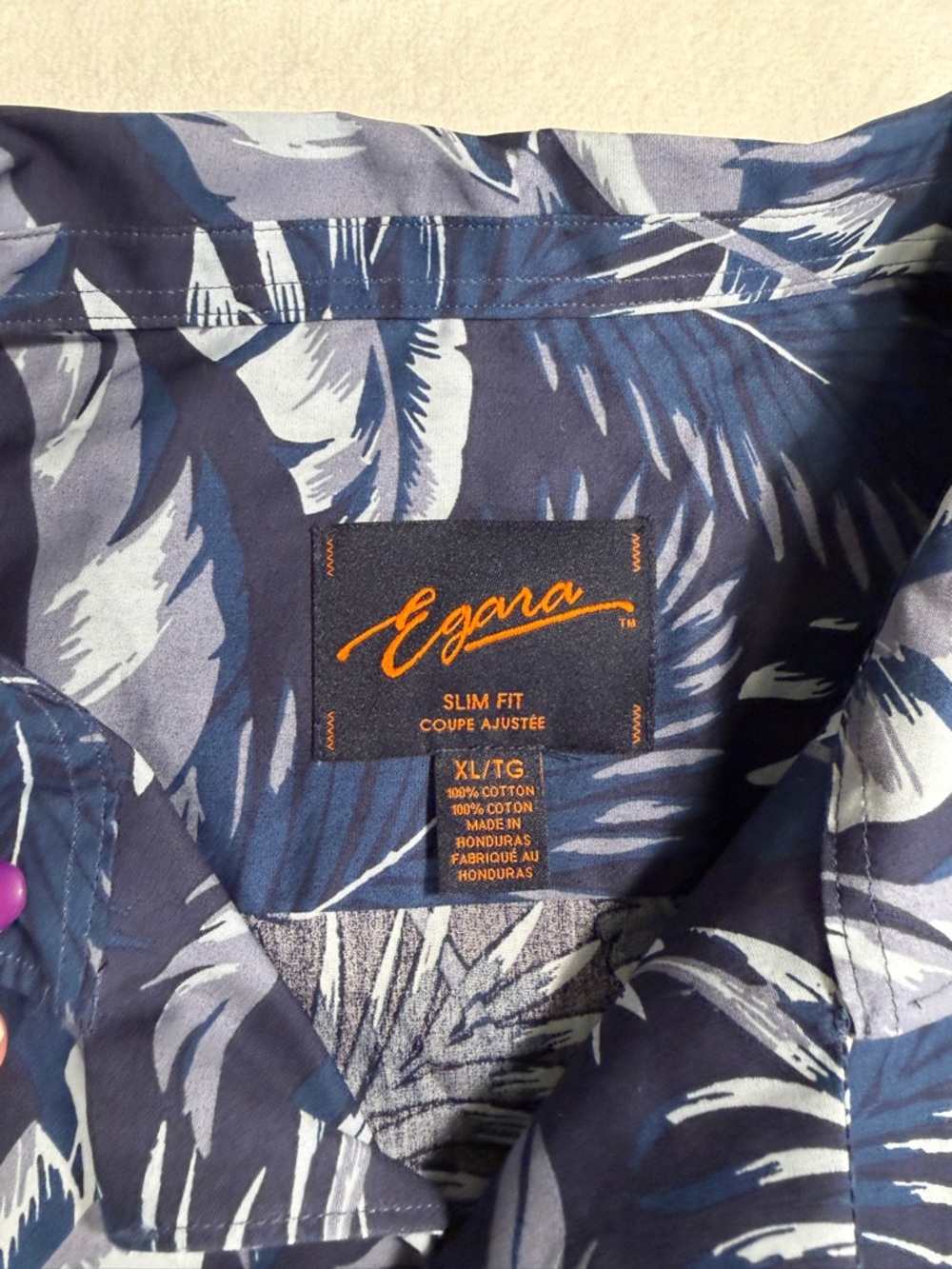 Egara Slim Fit XL Tropical Palm Print Button Up Shirt Blue Short Sleeve - Picture 2 of 5